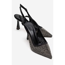 Luvi Frea Siyah Platin Taşlı Kadın Topuklu Ayakkabı