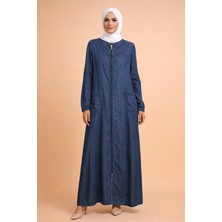 BezeXL Büyük Beden Tensel Kot Fermuarlı Ferace Lacivert