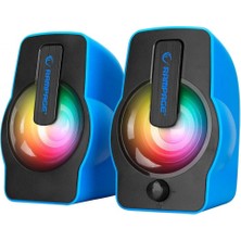 MiraLive Mavi - Rgb Işıklı 1+1 Hoparlör Speakaer Set USB Kablo 2.0 Multimedya - 6W (4887)