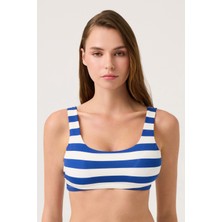 Los Ojos Lacivert-Beyaz Çizgili Kare Yaka Spor Bikini Üstü Sporty Top