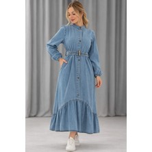 Hiramir Kadın Kemer Detaylı Denim Kot  Elbise YZ2614