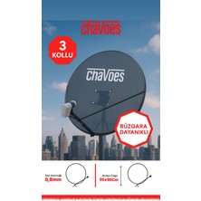 95 cm Delikli Çanak Anten | Rüzgar ve Kar Dayanıklı | 3 Kollu Yeni Nesil Antrasit Uydu Anteni