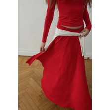 Suud Collection Kırmızı Kate Dökümlü Uzun Etek