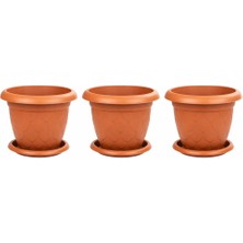 Omnipazar SO-D011 Damla Desen Saksı Takımı Tabaklı 37 Litre No:11 Kiremit 3 Adet