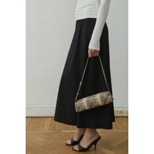 Suud Collection Siyah Leda Beli Lastikli Midi Etek
