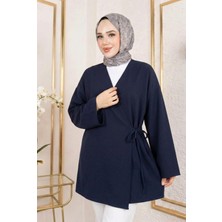 Miostil Yan Bağlamalı Atlas Tunik-Lacivert