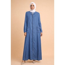 BezeXL Büyük Beden Tensel Kot Fermuarlı Ferace Mavi