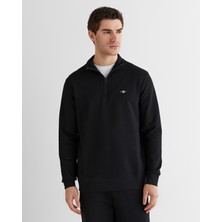 Gant Erkek Siyah Relaxed Fit Yarım Fermuarlı Logolu Sweatshirt 2526142T.5