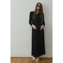 Suud Collection Siyah Kate Dökümlü Uzun Etek