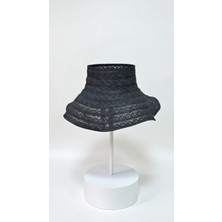 Mollycrush Kadın Siyah Dantel Desenli Vizör Şapka | Geniş Siperlikli Yazlık Model