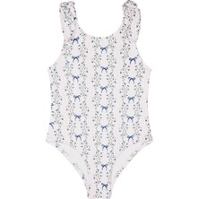 Antebies Pembe Kurdele Bahçesi Desenli Omuzda Kurdele Detaylı Kız Çocuk Mayosu