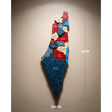 Zaytoon Ahşap Duvar Dekoru Filistin Haritası Mavi Şehir İsimli 60x18 cm