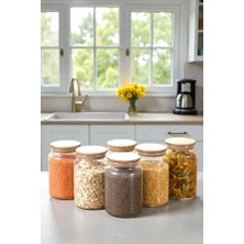 Denia Home | Alto | 6'lı Bambu Kapaklı Vakumlu Cam Kavanoz - Baharat Takımı 1000 ml