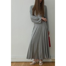 Suud Collection Gri Kate Dökümlü Uzun Etek