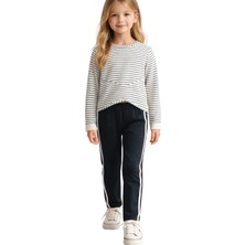Fancy Kids Antalya Kız Çocuk Alt Üst Takım – Çizgili Bluz & Şeritli Tayt | Siyah-Krem