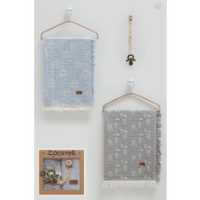 Caramell Basıc Kutulu Ikili Müslin Battaniye Emzik Askısı Üçlü SET-100X120 cm - Antrasit - 0 - 12 Ay Antrasit