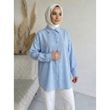 Miostil Kendinden Çizgili Tunik-Mavi