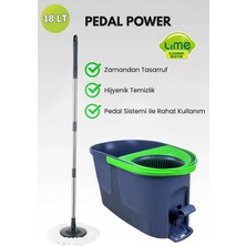 Lime Pedallı Temizlik Seti - Microfiber Mop Bezli - 360° Döner Başlıklı Otomatik Turbo Pedallı Kova Seti - Üretici Garantili