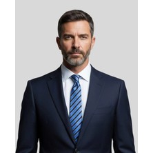 1001 Kravat Mavi Çizgili 8 cm Genişliğinde Kravat