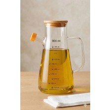Backsıne Borosilikat Cam 900 ml Yağdanlık – Bambu Kapaklı Vakumlu Cam Zeytinyağı Şişesi