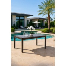 Buclee Antrasit Rattan Görünümlü Bahçe Masası - 80X140 cm Camsız Dış Mekan Masası