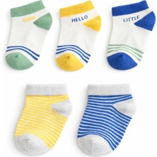 Solde 5’li Çocuk/bebek Pamuklu Günlük Çorap Seti – Renkli Çizgili & Yazılı Desen, Kaliteli