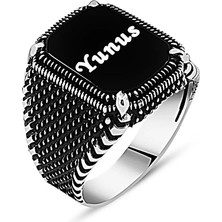 Takılingo 925 Ayar Gümüş Kişiye Özel Isimli Oniks Taşlı Erkek Yüzük