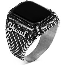 Takılingo 925 Ayar Gümüş Kişiye Özel Isimli Oniks Taşlı Erkek Yüzük