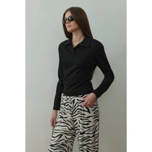 Suud Collection Siyah Nog Polo Yaka Uzun Kollu Tişört