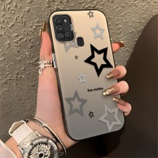 HONTINGA Samsung Galaxy A21S ile Uyumlu Kılıfı Silikon Kenar Sert Arka Düşüme Önleyici Basitlik Anti Düşme Kamera Korumali Yıldız Desen Telefon Kılıfı Kadın ve Erkek Için Uygundur K1-0704