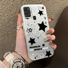 HONTINGA Samsung Galaxy A21S ile Uyumlu Kılıfı Silikon Kenar Sert Arka Düşüme Önleyici Basitlik Anti Düşme Kamera Korumali Yıldız Desen Telefon Kılıfı Kadın ve Erkek Için Uygundur K1-0704