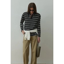 Suud Collection Siyah Monroe Çizgili Polo Yaka Tişört