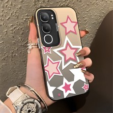 HONTINGA Vivo Y19S ile Uyumlu Kılıfı Silikon Kenar Sert Arka Düşüme Önleyici Basitlik Anti Düşme Kamera Korumali Pembe Yıldız Desen Telefon Kılıfı Kadın ve Erkek Için Uygundur K1-0707