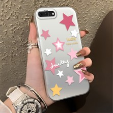 HONTINGA iPhone 8 Plus ile Uyumlu Kılıfı Silikon Kenar Sert Arka Düşüme Önleyici Basitlik Anti Düşme Kamera Korumali Pembe Yıldız Desen Telefon Kılıfı Kadın ve Erkek Için Uygundur K1-0707