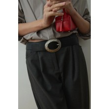 Suud Collection Siyah Eskitme Metal Oval Tokalı Kemer