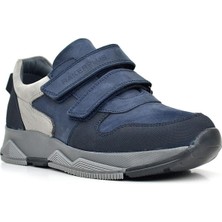Ortopedikal 3880 Rakerplus Hakiki Deri Koyu Lacivert Gri Çocuk Sneakers Spor Ayakkabı Cırtlı
