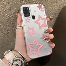 HONTINGA Samsung Galaxy A21S ile Uyumlu Kılıfı Silikon Kenar Sert Arka Düşüme Önleyici Basitlik Anti Düşme Kamera Korumali Yıldız Desen Telefon Kılıfı Kadın ve Erkek Için Uygundur K1-0709