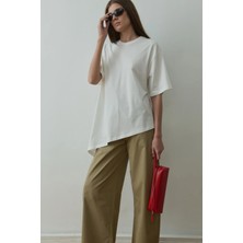 Suud Collection Ekru Asimetrik Oversize Tişört