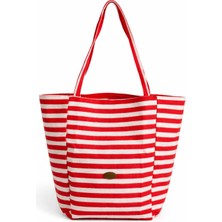 Yoyoso Çizgili Plaj Çantasıkırmızı