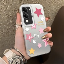 HONTINGA Vivo Y04 ile Uyumlu Kılıfı Silikon Kenar Sert Arka Düşüme Önleyici Basitlik Anti Düşme Kamera Korumali Pembe Yıldız Desen Telefon Kılıfı Kadın ve Erkek Için Uygundur K1-0707