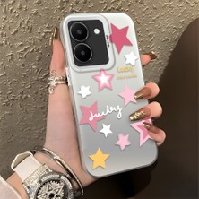 HONTINGA Vivo Y36 5g ile Uyumlu Kılıfı Silikon Kenar Sert Arka Düşüme Önleyici Basitlik Anti Düşme Kamera Korumali Pembe Yıldız Desen Telefon Kılıfı Kadın ve Erkek Için Uygundur K1-0707