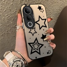 HONTINGA Vivo V50 Lite ile Uyumlu Kılıfı Silikon Kenar Sert Arka Düşüme Önleyici Basitlik Anti Düşme Kamera Korumali Yıldız Desen Telefon Kılıfı Kadın ve Erkek Için Uygundur K1-0703