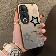 HONTINGA Vivo V50 Lite ile Uyumlu Kılıfı Silikon Kenar Sert Arka Düşüme Önleyici Basitlik Anti Düşme Kamera Korumali Yıldız Desen Telefon Kılıfı Kadın ve Erkek Için Uygundur K1-0704