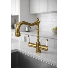 Rustik Arıtmalı Mutfak Eviye Bataryası (Musluğu) Tamamen Pirinç Ağır Gövde