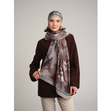 AYSHARA Hâle Çiçek Desenli Tek Taraflı Şal -  Kahve Bej