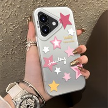 HONTINGA iPhone 16 Plus ile Uyumlu Kılıfı Silikon Kenar Sert Arka Düşüme Önleyici Basitlik Anti Düşme Kamera Korumali Pembe Yıldız Desen Telefon Kılıfı Kadın ve Erkek Için Uygundur K1-0707