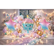 Joyane Renk Geçişli Dondurma Balon Seti 37 Parça – Yıldız Folyo Pastel Doğum Günü Parti