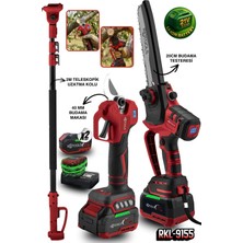 Retools RKL-9155 21V Profesyonel Bahçe Budama Seti – Dal Budama Makası & Zincirli Testere + 200 cm Teleskopik Uzatma Kolu