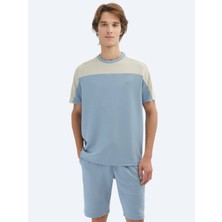 Kip Mavi Düz Bisiklet Yaka T-Shirt