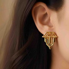 Bontexs Kadın ​üçgen ve Çizgisel Formlu 14 Ayar Altın Kaplama Paslanmaz Çelik Küpe